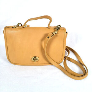 Hunt Club Womens Leather Turnlock Crossbody Bag Purse Yellow Retro 80s 90s